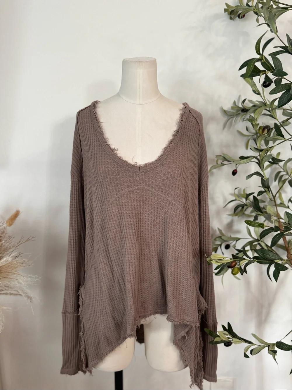 Free People We The Free Small Brown Waffle Knit Thermal Tunic Top Boho